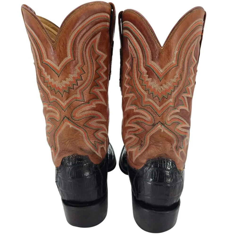 Lucchese Mens 9.5EE Tail-cut Caiman Black Brown Leather Cowboy Western Boots CBC - Picture 7 of 16